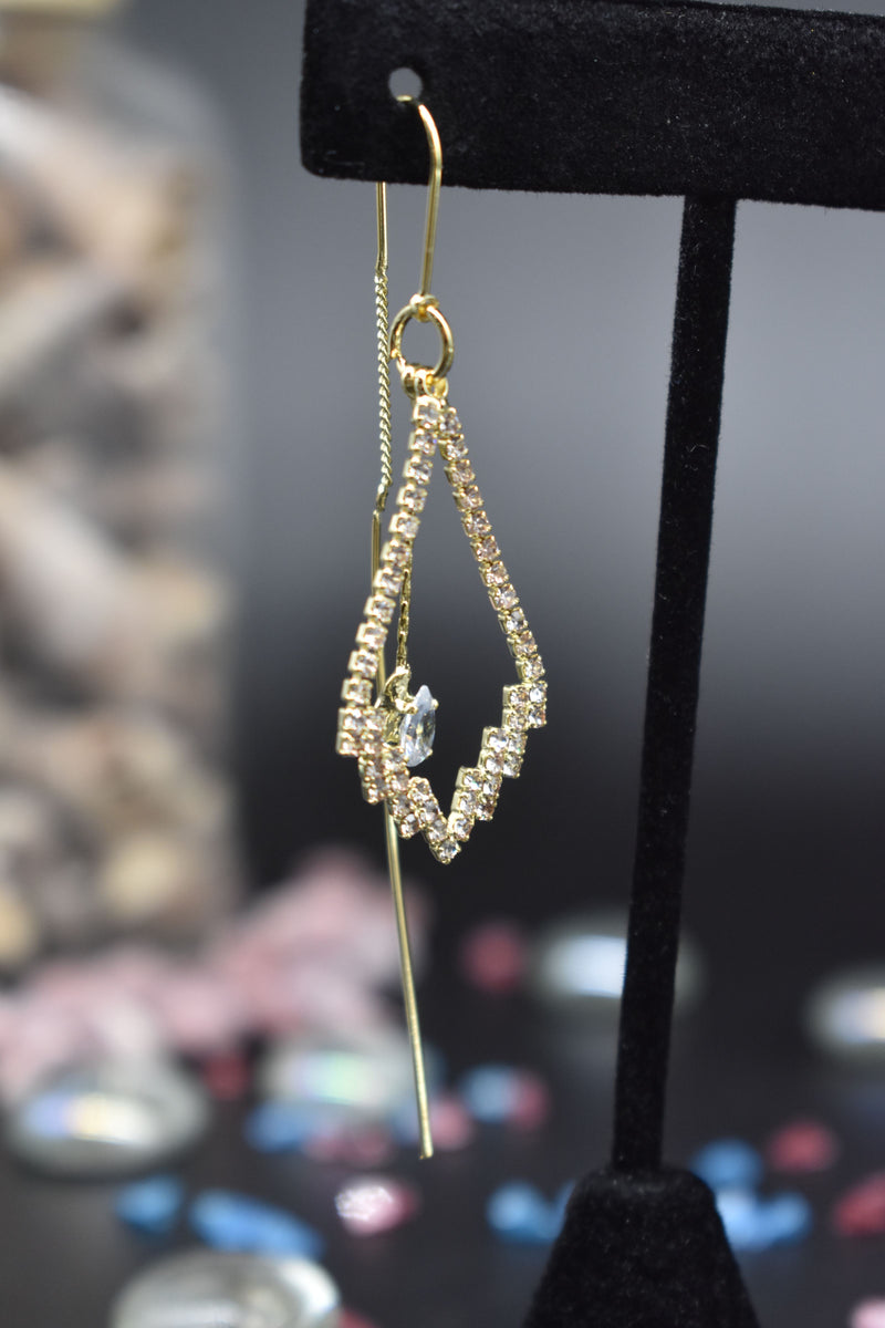 Modern Leaf Gold Earrings with Pear-shaped Crystal - Earrings by GTA Desi Store