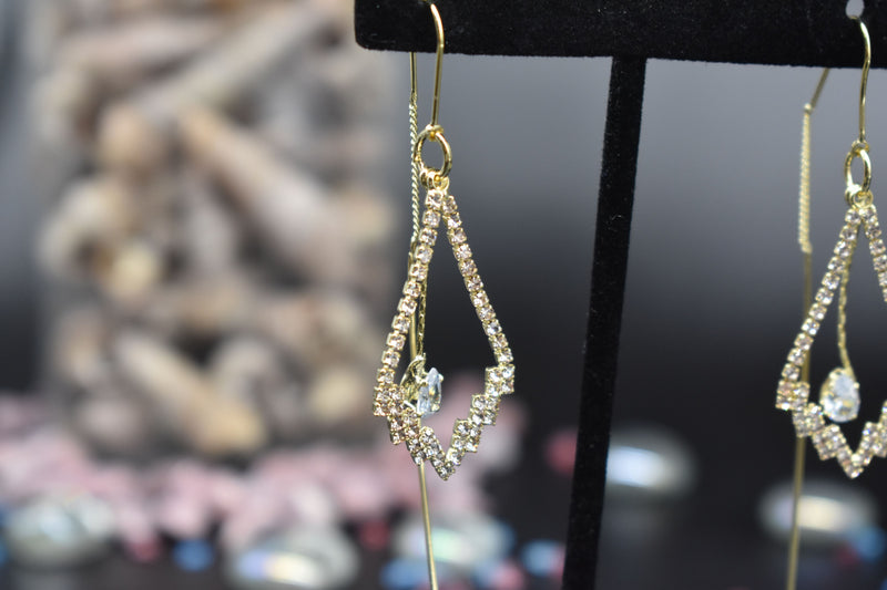 Modern Leaf Gold Earrings with Pear-shaped Crystal - Earrings by GTA Desi Store