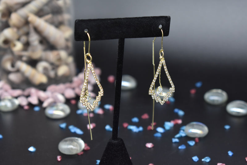 Modern Leaf Gold Earrings with Pear-shaped Crystal - Earrings by GTA Desi Store