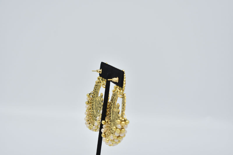 Ruby Jewel Center with Peach and Gold Pearls Ethnic Earrings - Earrings by GTA Desi Store