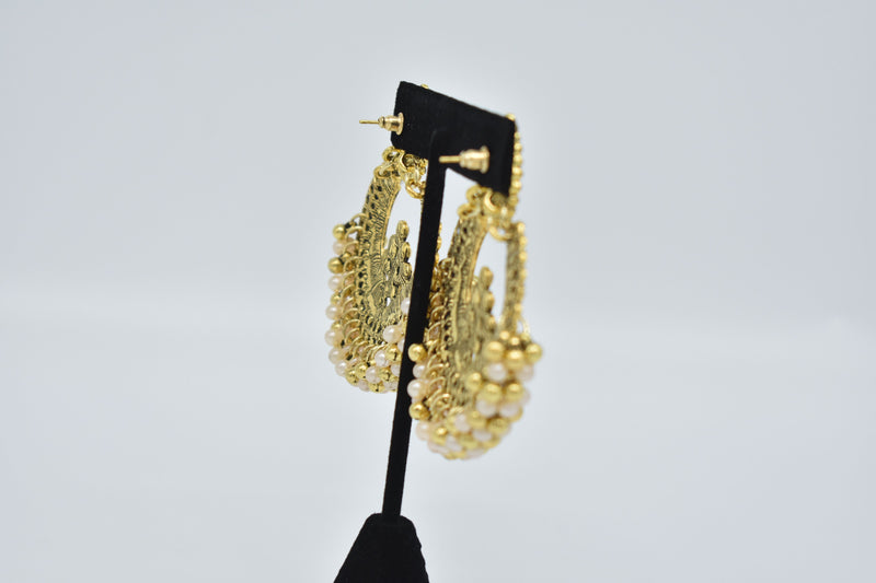 Ruby Jewel Center with Peach and Gold Pearls Ethnic Earrings - Earrings by GTA Desi Store