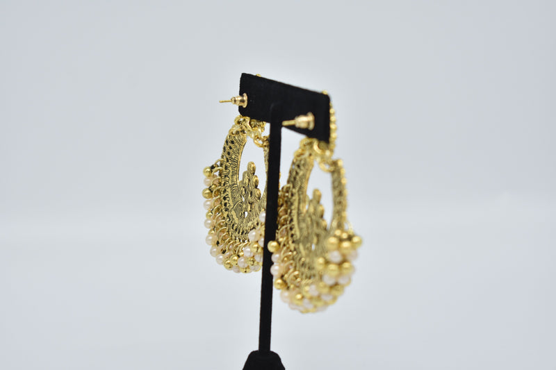 Ruby Jewel Center with Peach and Gold Pearls Ethnic Earrings - Earrings by GTA Desi Store