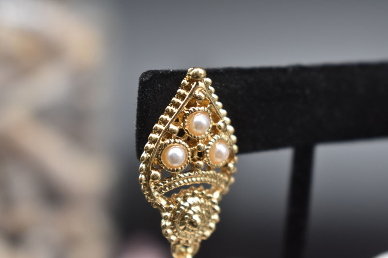 Jhumka Style Earrings with White Pearls (Pink/White) - Earrings by GTA Desi Store
