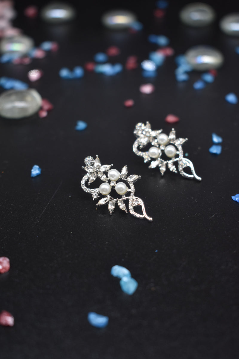 Elegant White Crystal and Pearl Earring - Earrings by GTA Desi Store