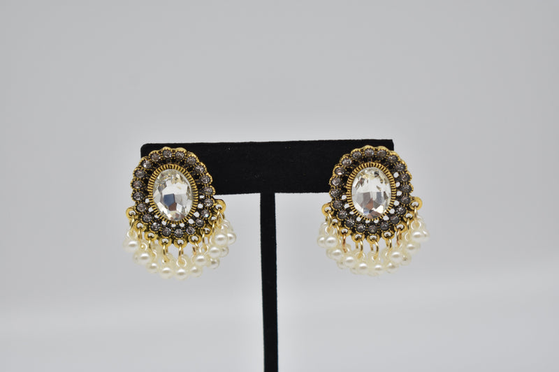 Clear Crystals with White Pearls Earrings - Earrings by GTA Desi Store