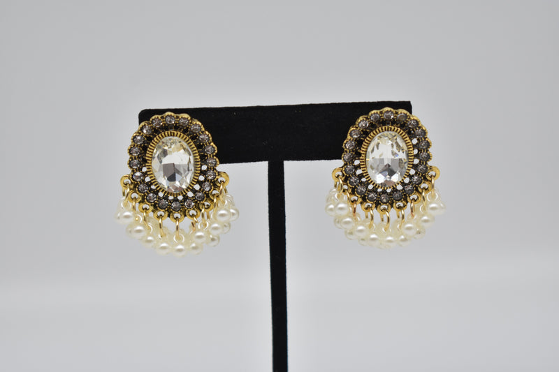 Clear Crystals with White Pearls Earrings - Earrings by GTA Desi Store