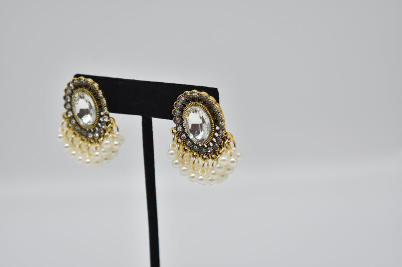 Clear Crystals with White Pearls Earrings - Earrings by GTA Desi Store