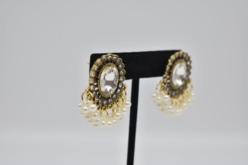 Clear Crystals with White Pearls Earrings - Earrings by GTA Desi Store