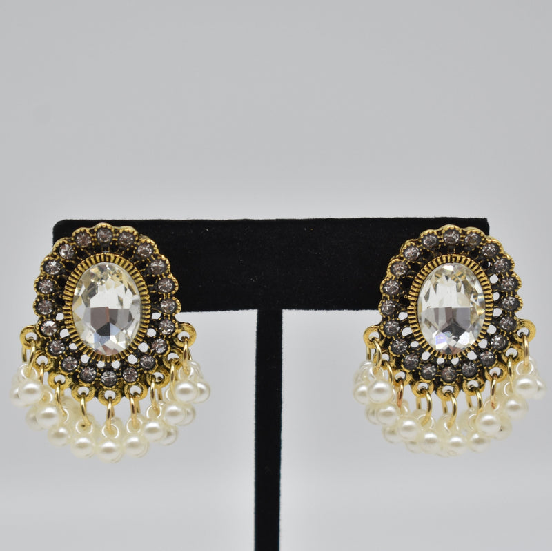 Clear Crystals with White Pearls Earrings - Earrings by GTA Desi Store