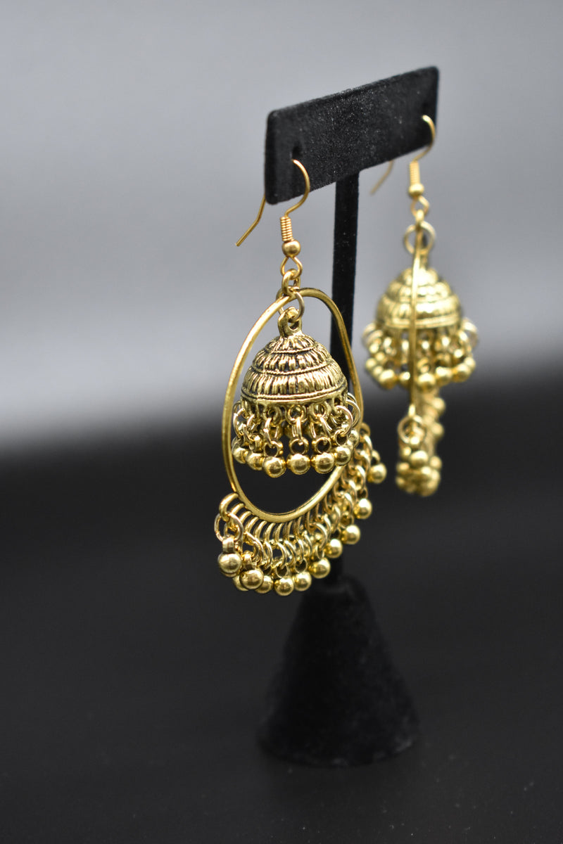 Traditional Gold Nested Jhumka Earrings - Earrings by GTA Desi Store