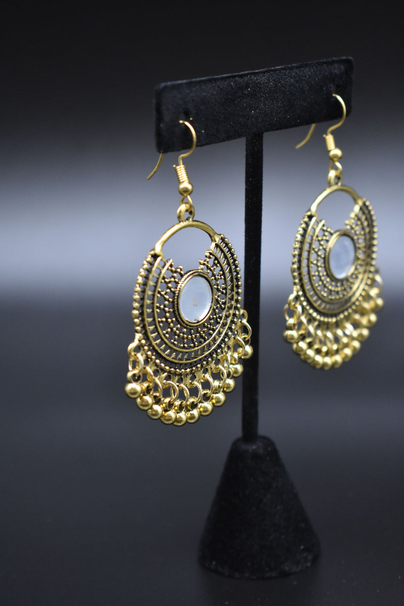 Gold Mirror Traditional Ethnic Earrings - Earrings by GTA Desi Store