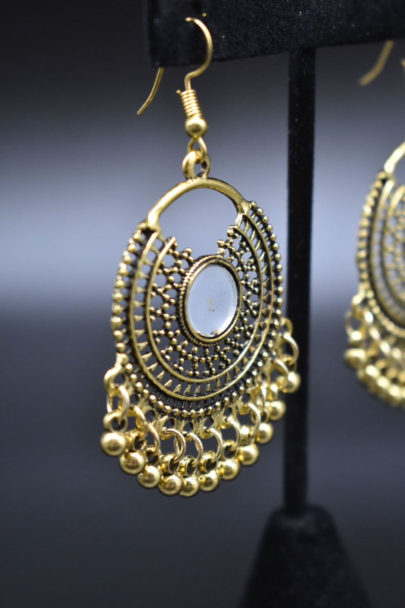 Gold Mirror Traditional Ethnic Earrings - Earrings by GTA Desi Store