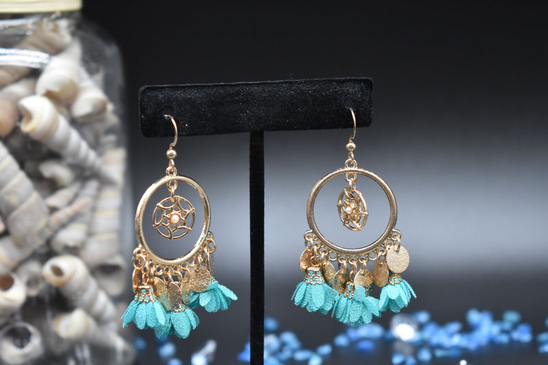 Web Style Blue and Gold Trendy Ethnic Earrings - Earrings by GTA Desi Store
