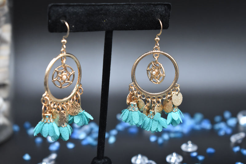 Web Style Blue and Gold Trendy Ethnic Earrings - Earrings by GTA Desi Store