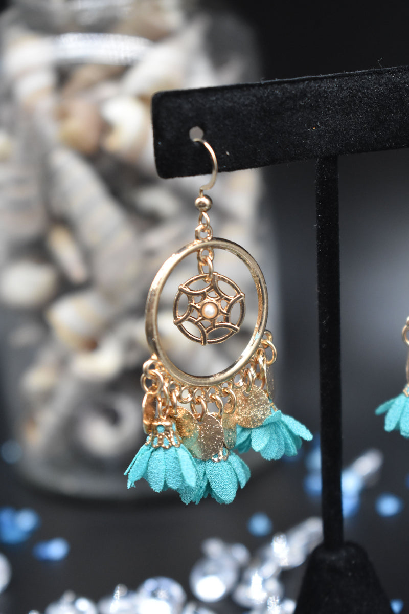 Web Style Blue and Gold Trendy Ethnic Earrings - Earrings by GTA Desi Store