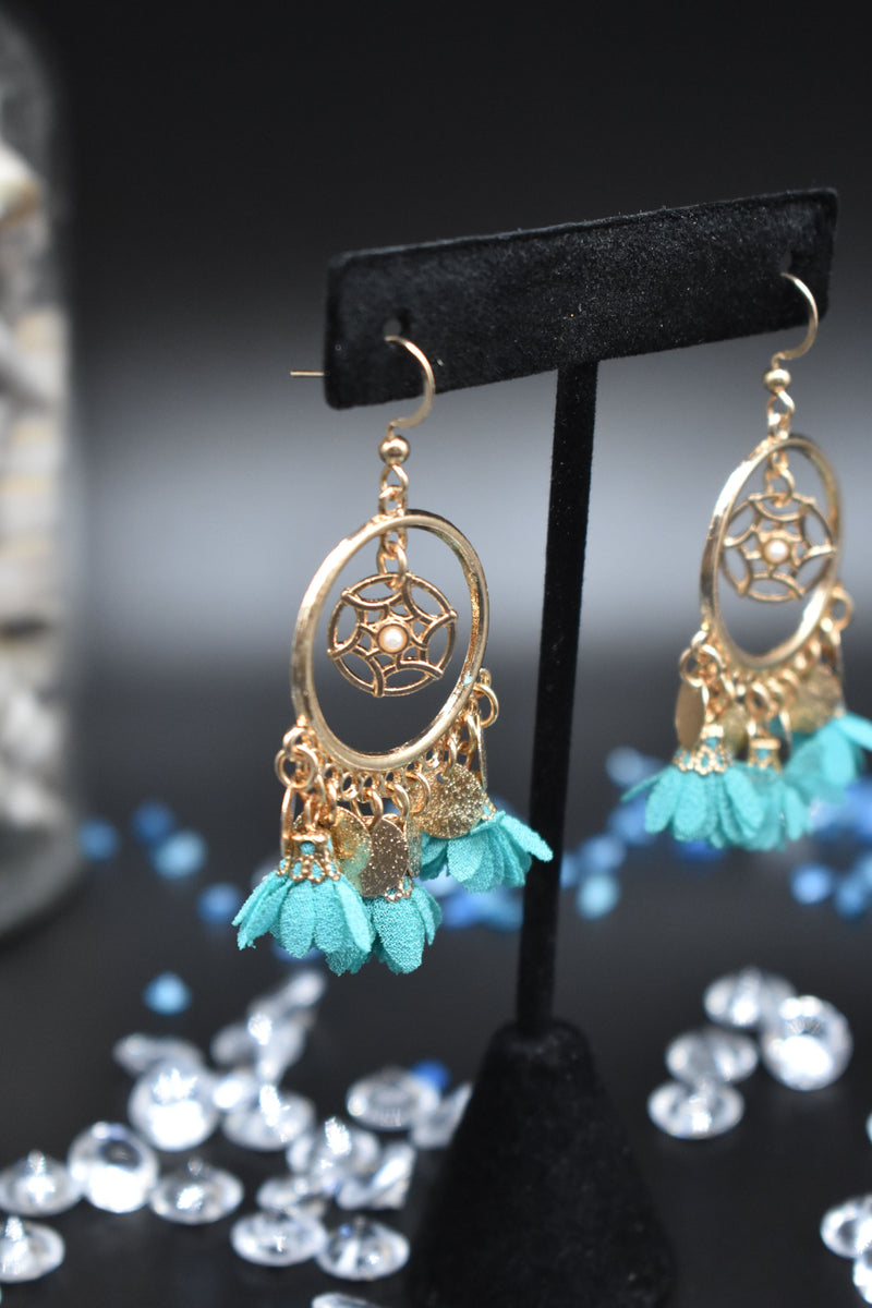 Web Style Blue and Gold Trendy Ethnic Earrings - Earrings by GTA Desi Store