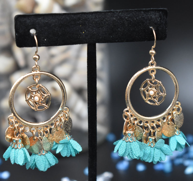 Web Style Blue and Gold Trendy Ethnic Earrings - Earrings by GTA Desi Store