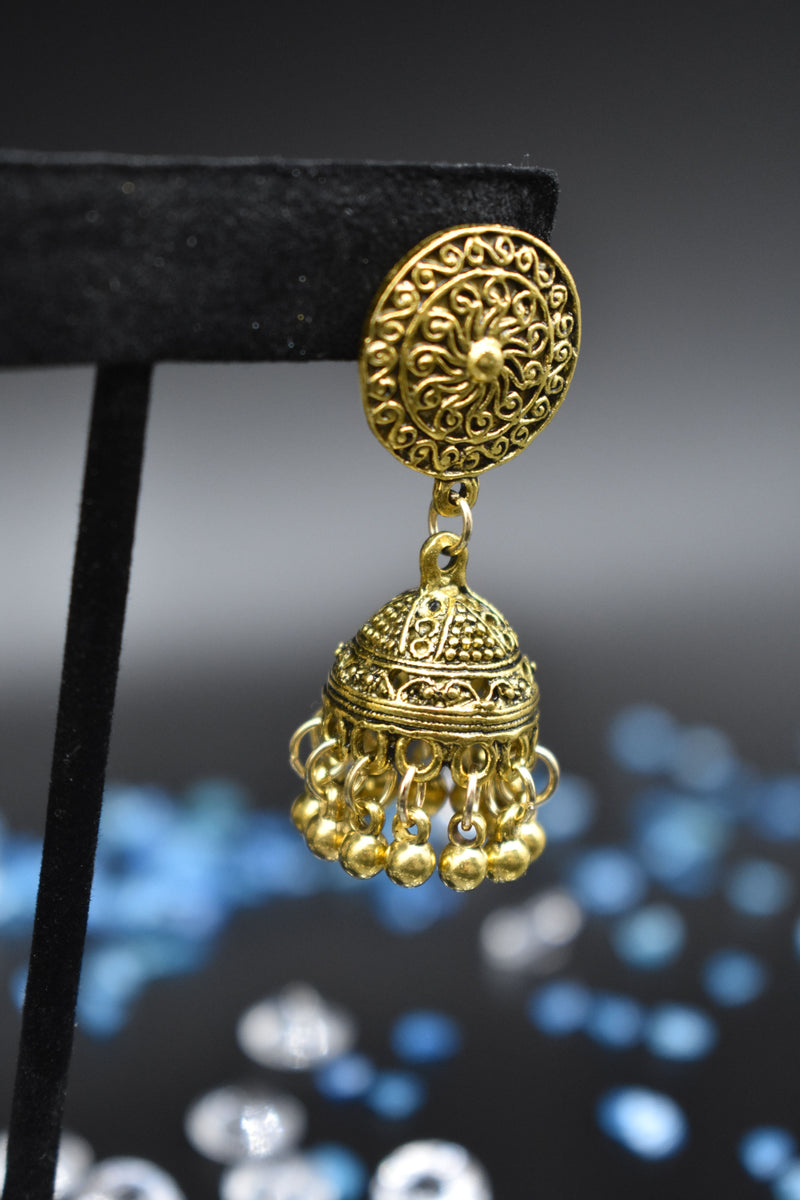 Black and Gold Jhumka Style Traditional Ethnic Earring - Earrings by GTA Desi Store