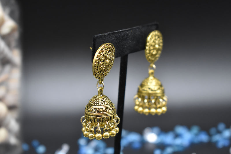 Black and Gold Jhumka Style Traditional Ethnic Earring - Earrings by GTA Desi Store