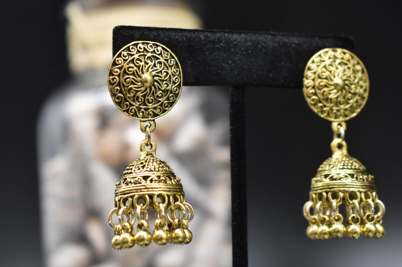 Black and Gold Jhumka Style Traditional Ethnic Earring - Earrings by GTA Desi Store
