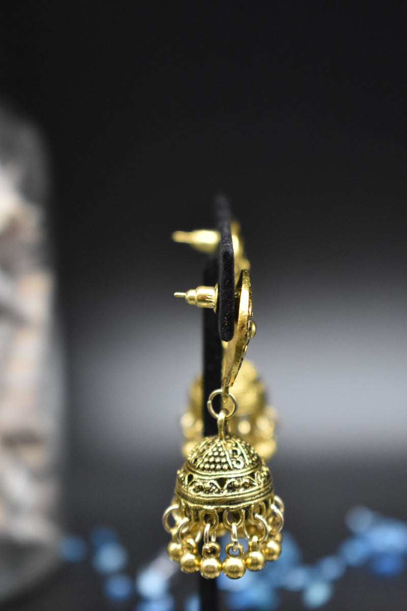 Black and Gold Jhumka Style Traditional Ethnic Earring - Earrings by GTA Desi Store