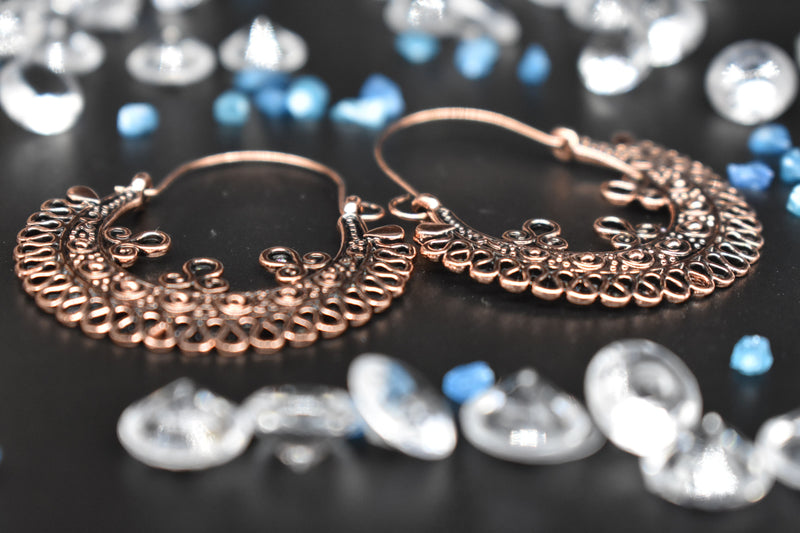 Thin Bronze Traditional Style Ethnic Earrings - Earrings by GTA Desi Store