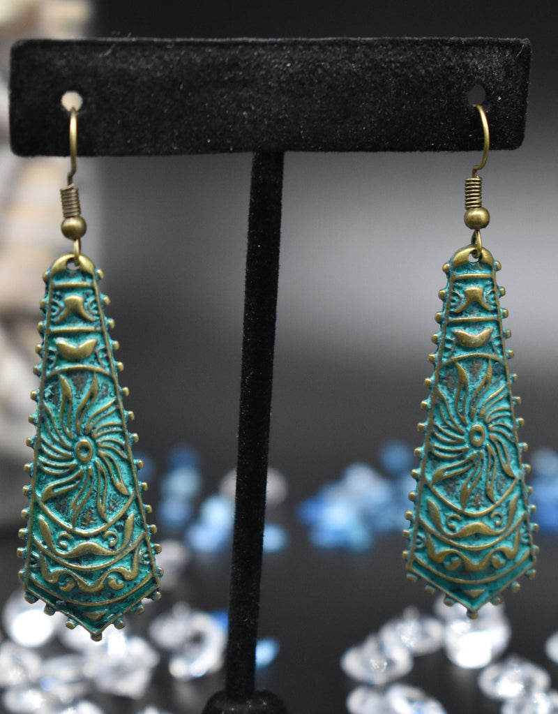 Vintage Long Teal Tribal Earrings - Earrings by GTA Desi Store