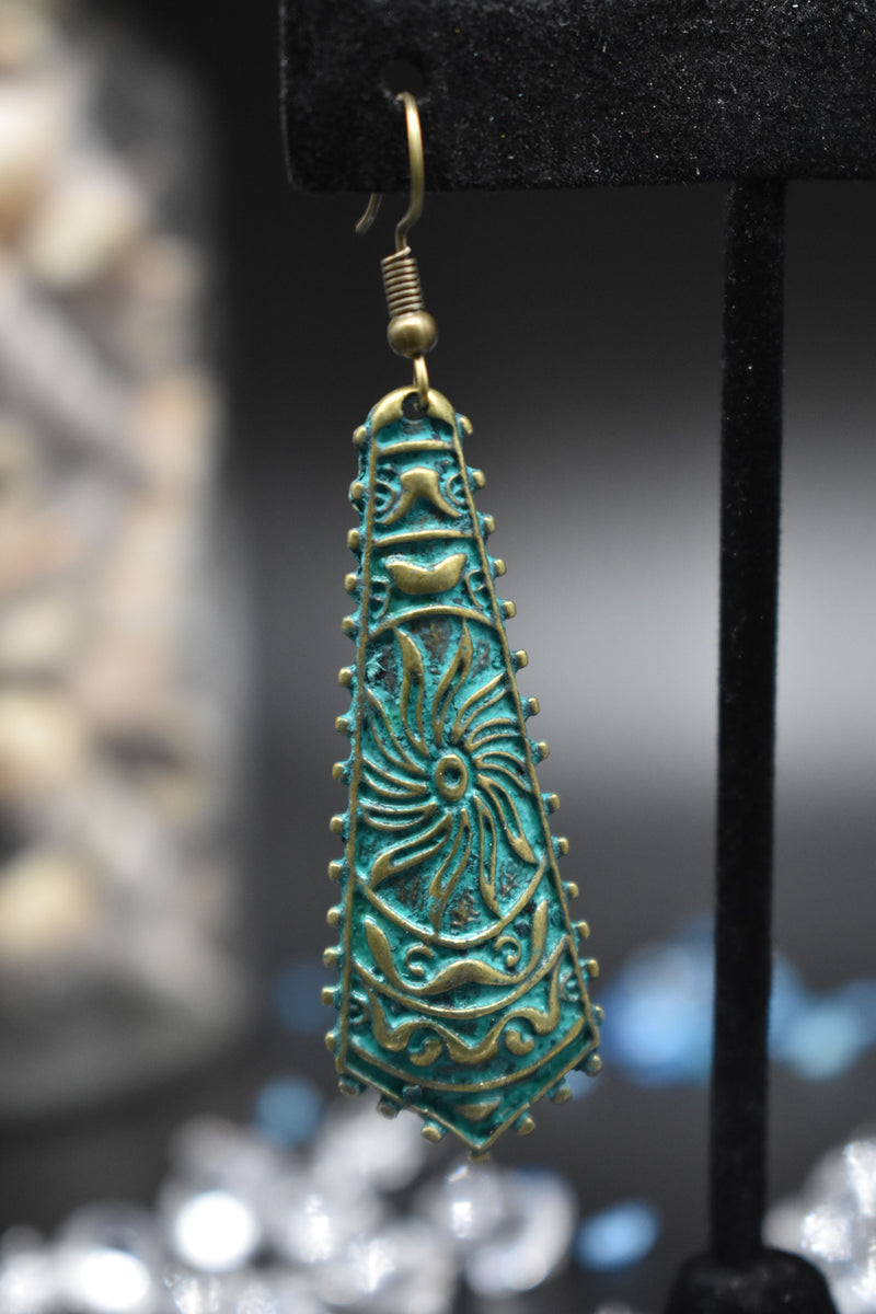 Vintage Long Teal Tribal Earrings - Earrings by GTA Desi Store