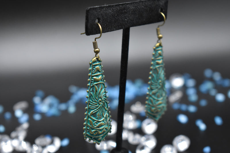 Vintage Long Teal Tribal Earrings - Earrings by GTA Desi Store