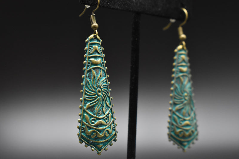 Vintage Long Teal Tribal Earrings - Earrings by GTA Desi Store