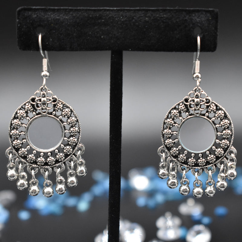 Black and Silver Mirror Ethnic Earrings - Earrings by GTA Desi Store