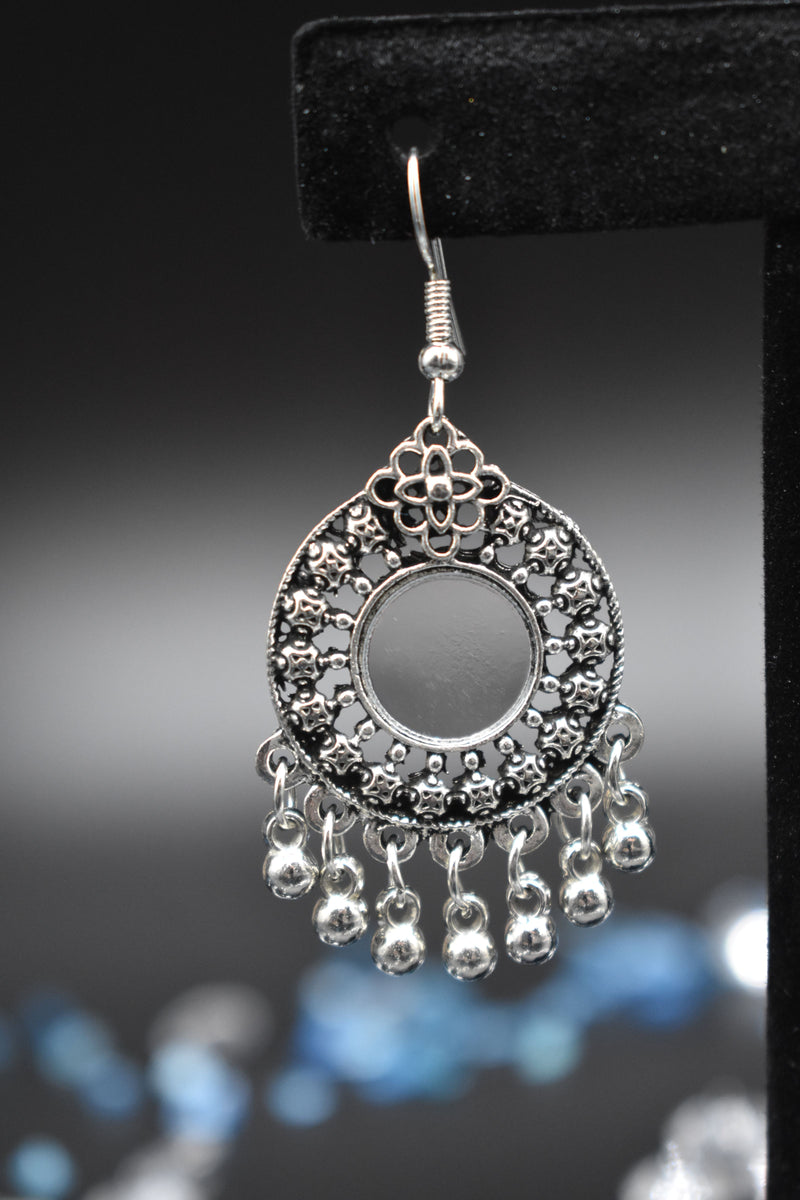 Black and Silver Mirror Ethnic Earrings - Earrings by GTA Desi Store