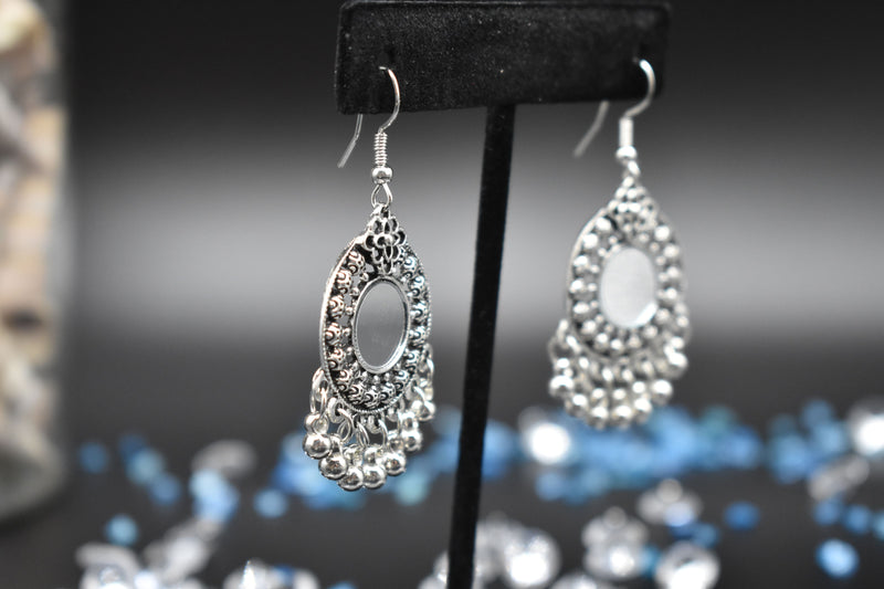 Black and Silver Mirror Ethnic Earrings - Earrings by GTA Desi Store