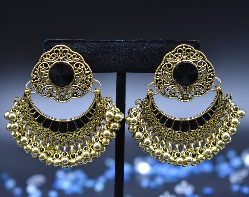 Party Wear with Black Center Diamond Traditional Earring - Earrings by GTA Desi Store