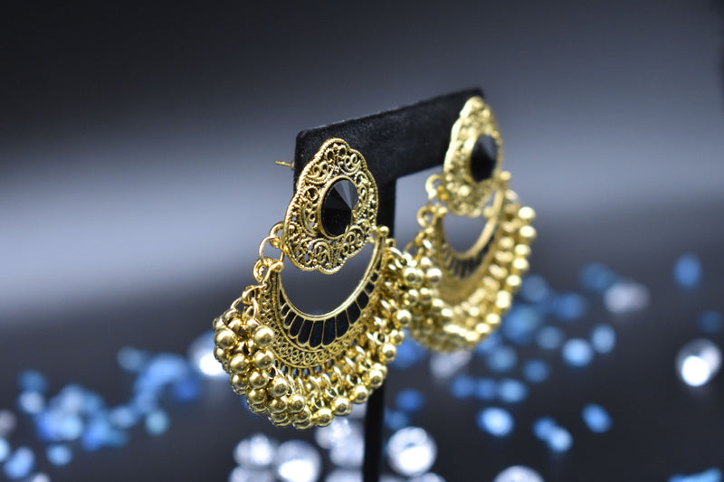 Party Wear with Black Center Diamond Traditional Earring - Earrings by GTA Desi Store