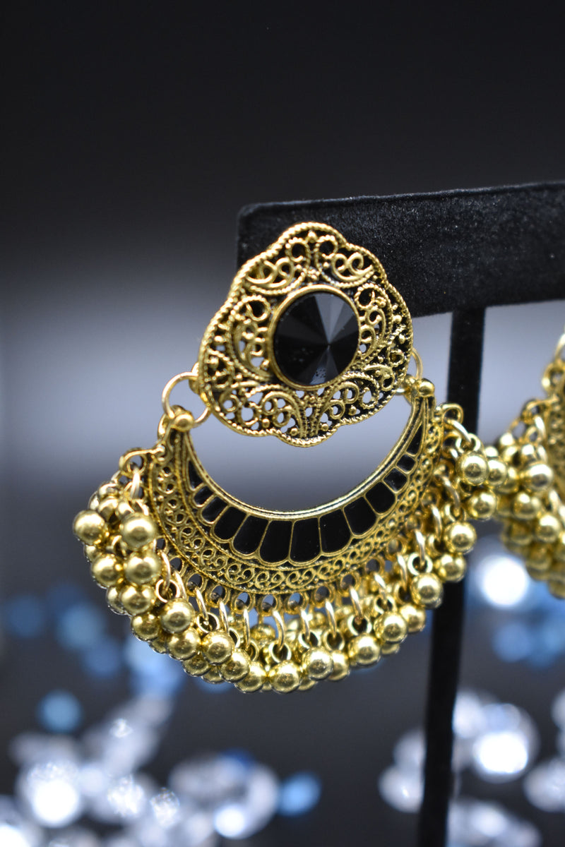 Party Wear with Black Center Diamond Traditional Earring - Earrings by GTA Desi Store