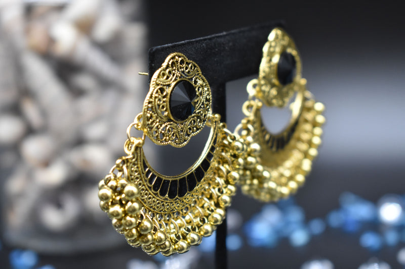 Party Wear with Black Center Diamond Traditional Earring - Earrings by GTA Desi Store