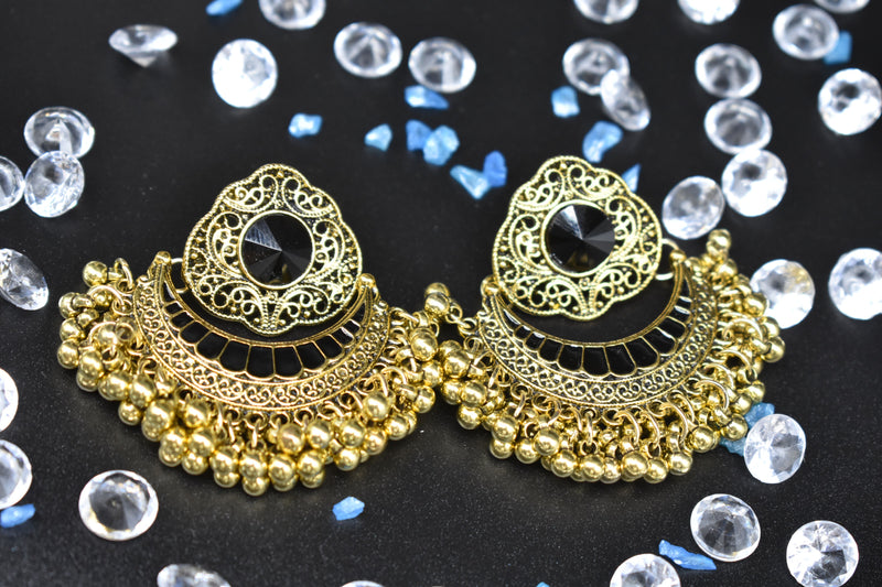 Party Wear with Black Center Diamond Traditional Earring - Earrings by GTA Desi Store