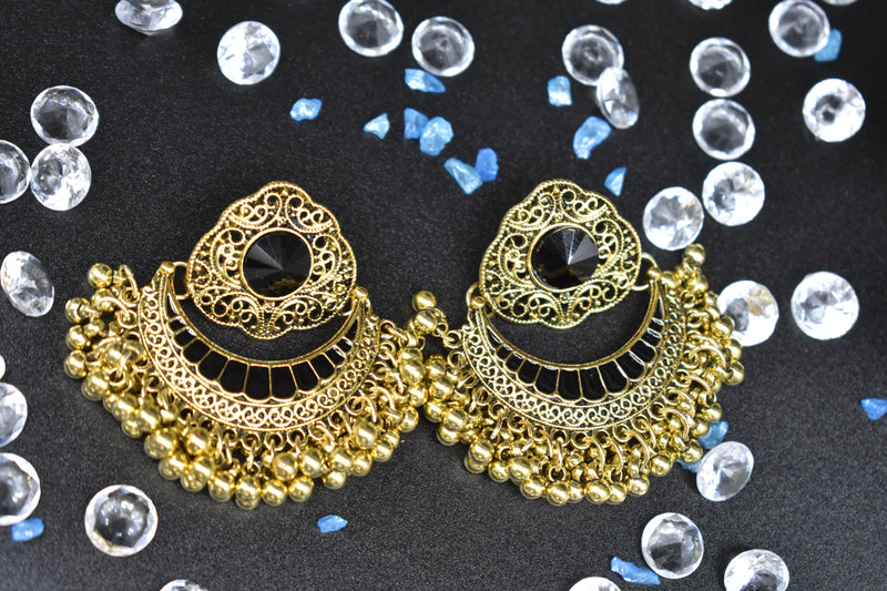 Party Wear with Black Center Diamond Traditional Earring - Earrings by GTA Desi Store