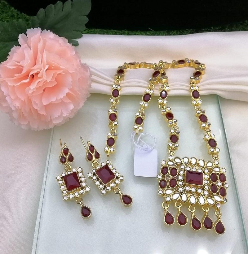 Maroon Kundan Necklace with Earrings; GTA Desi Store - Necklaces by GTA Desi Store
