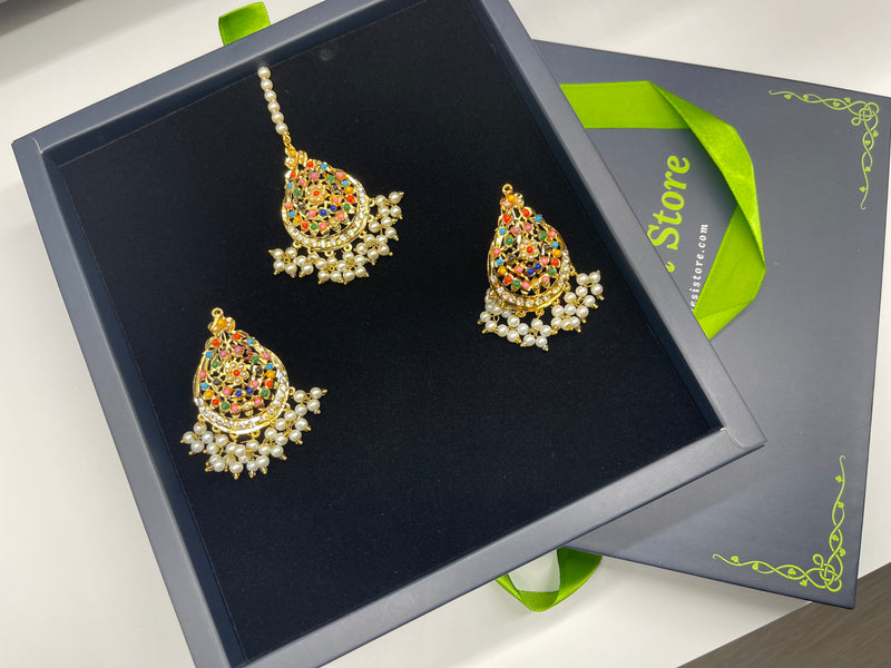 Noratan Earrings with Bindiya - Necklaces by GTA Desi Store