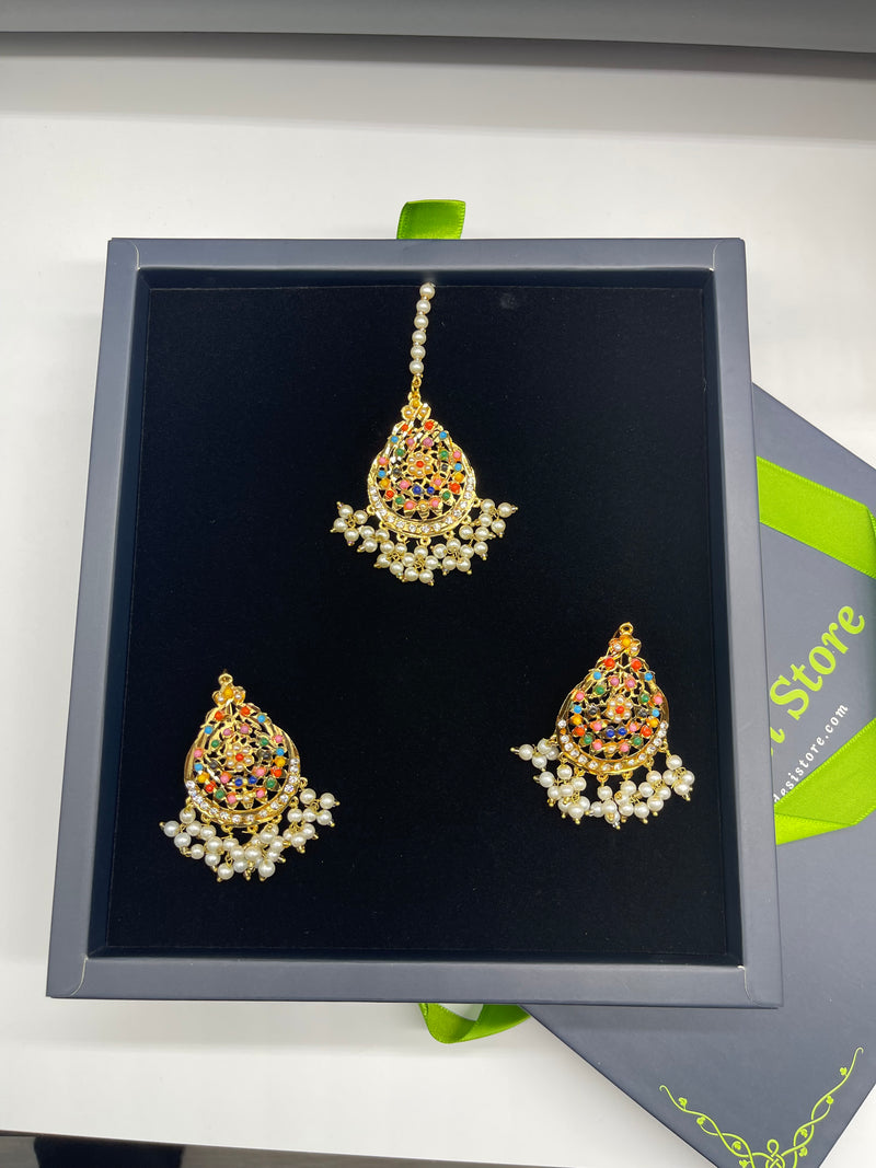 Noratan Earrings with Bindiya - Necklaces by GTA Desi Store