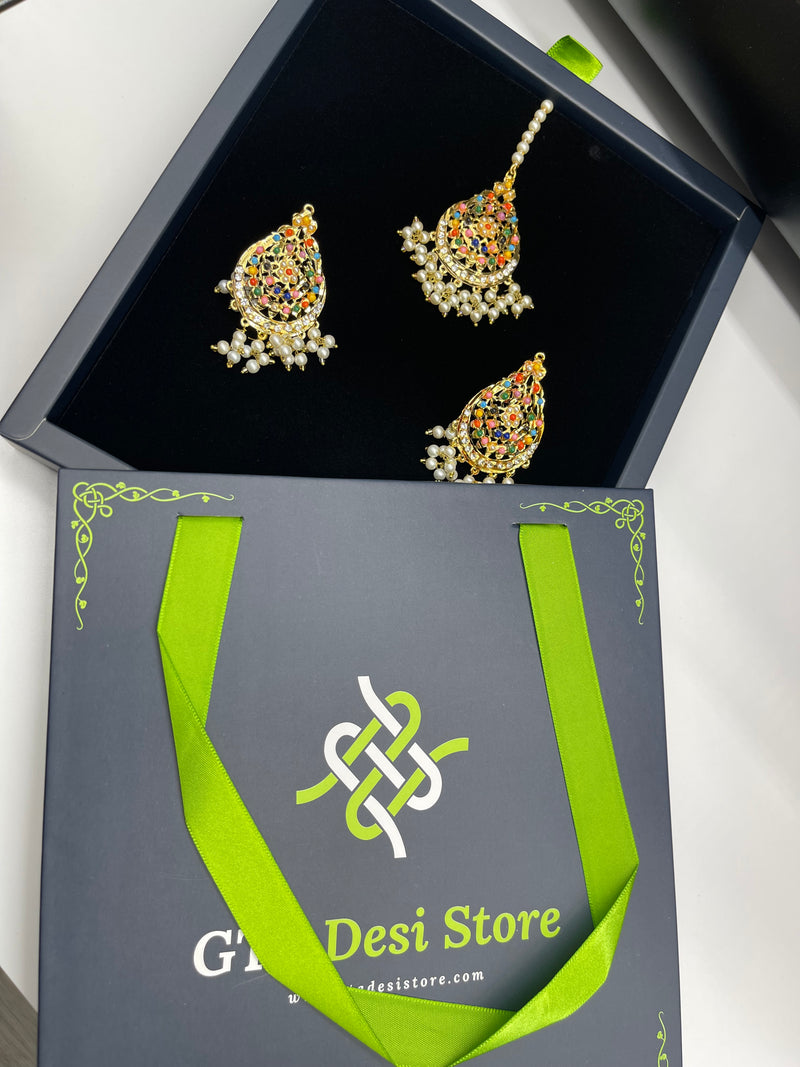 Noratan Earrings with Bindiya - Necklaces by GTA Desi Store