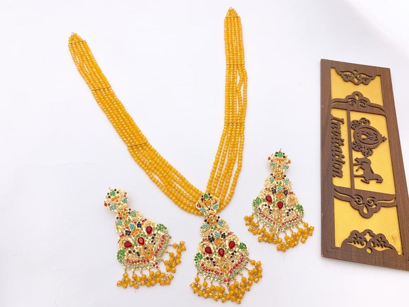 9 Ratan Malah Set - Yellow - Necklaces by GTA Desi Store
