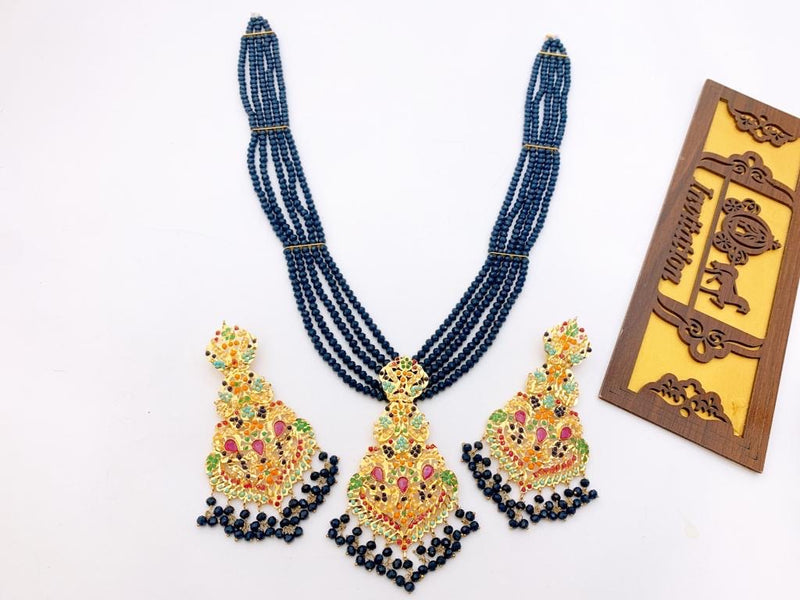 9 Ratan Malah Set - Blue - Necklaces by GTA Desi Store