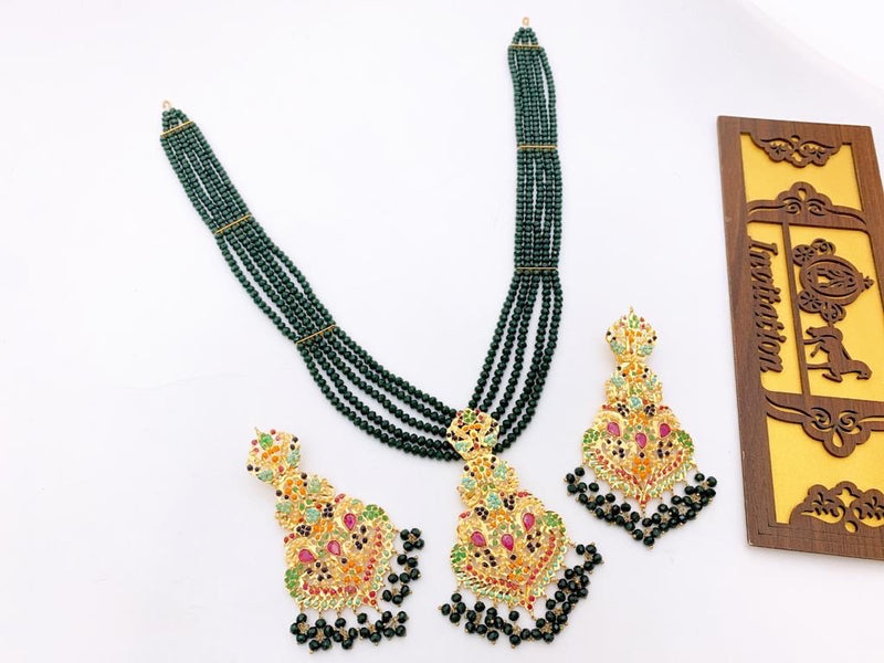 9 Ratan Malah Set - Green - Necklaces by GTA Desi Store