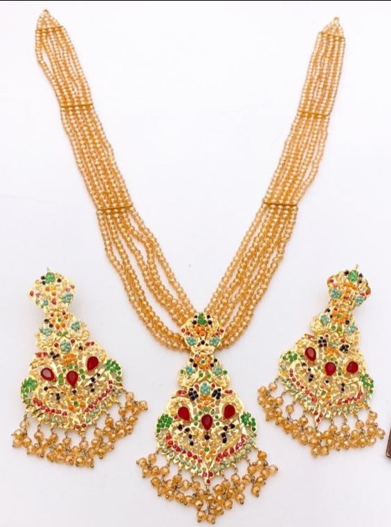 9 Ratan Malah Set - Champagne - Necklaces by GTA Desi Store