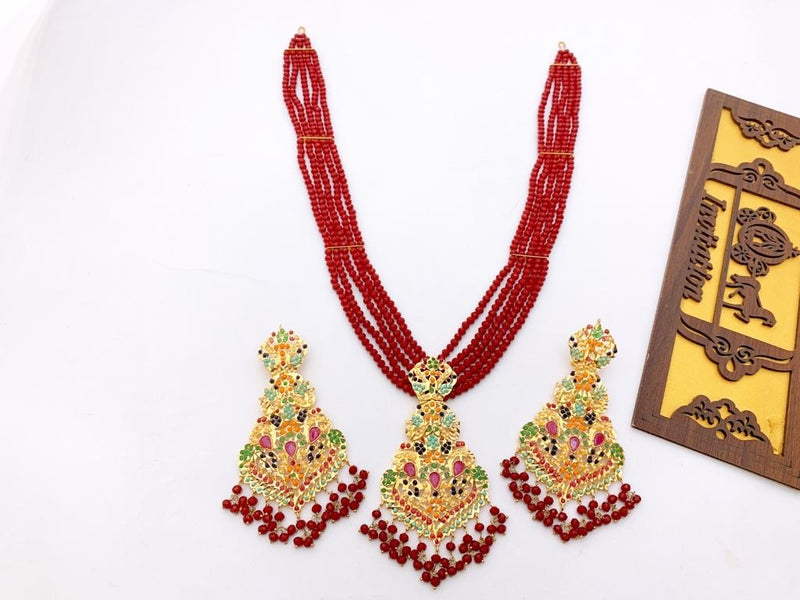 9 Ratan Malah Set - Red - Necklaces by GTA Desi Store