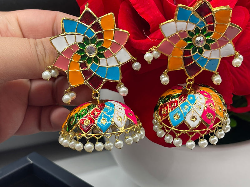 Meenakari Choker Necklace Set With Jhumkas - Necklaces by GTA Desi Store
