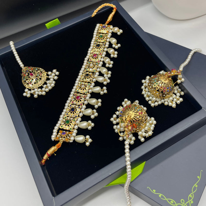 Multi Colour Pearl Necklace Set with Jhumka Style Earrings - Necklaces by GTA Desi Store